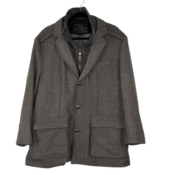 JoS A Bank Reserve Coat Jacket 2 in 1 Removable Liner Tweed Brown Size XL
